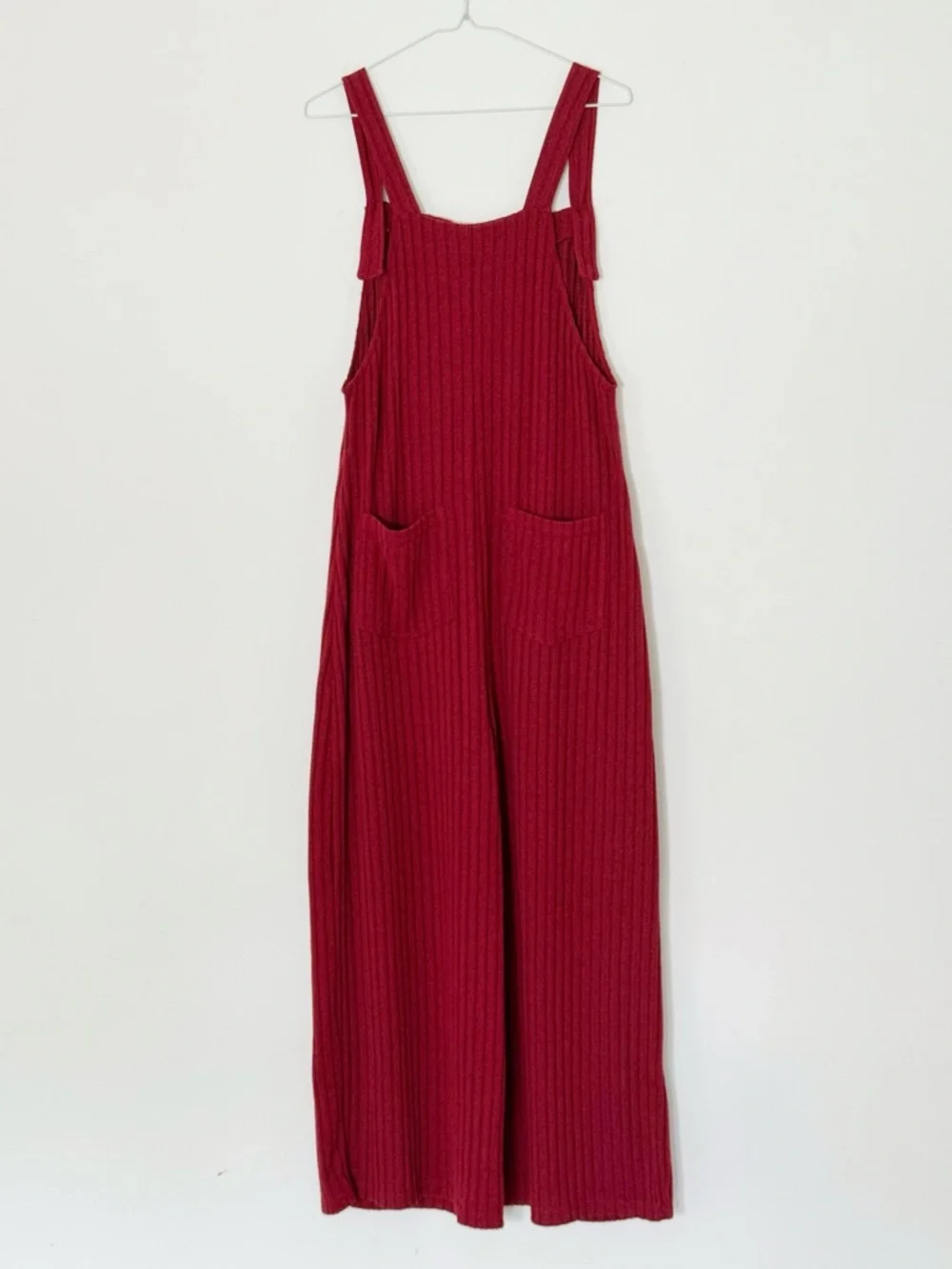 Halara Woman Red Ribbed Adjustable Straps Overall LARGE Boho Preppy Folk Country - Picture 4 of 9